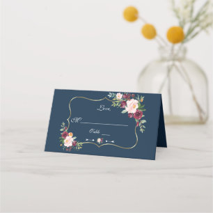 Cartão De Mesa Blush Blush Floral Dourado Marinho Azul Número da