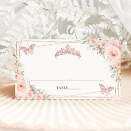 Cartão De Mesa Blush Floral Borboletas Quinceanera 16º Aniversári