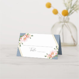 Cartão De Mesa Blush Floral Dourado Geométrico Casamento Azul