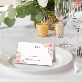 Cartão De Mesa Blush Florals and Gold Wedding Party 
