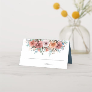 Cartão De Mesa Blush Peach e Slate Blue Eethal Casamento Floral