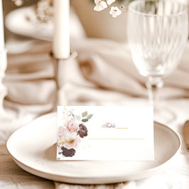 Cartão De Mesa Blush Peony e Dourado Casamento Floral Burgundy