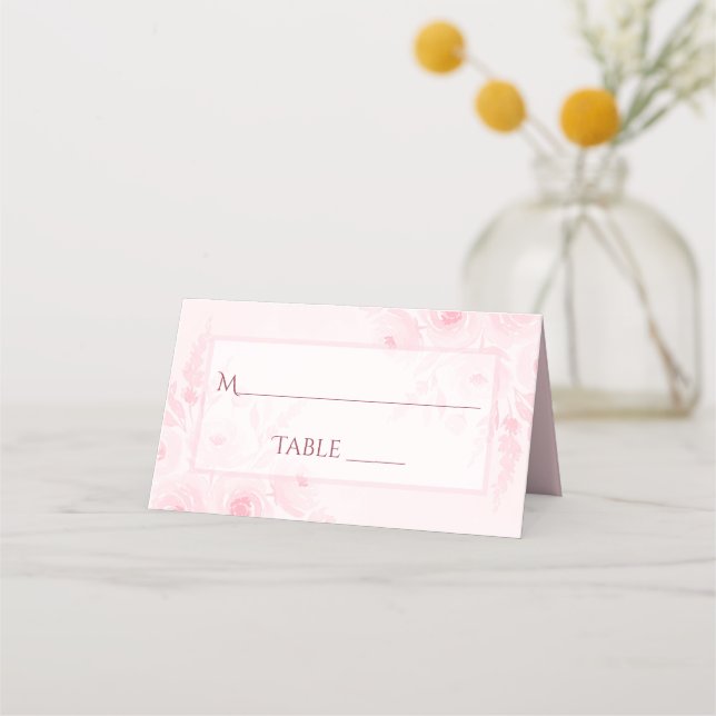 Cartão De Mesa Blush Pink Boho Floral Elegant Wedding Write-In (Frente)