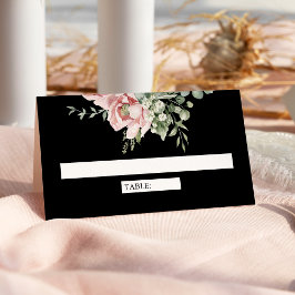 Cartão De Mesa Blush Pink Floral Eucalyptus Black Wedding