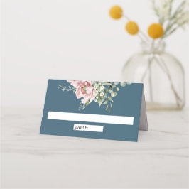 Cartão De Mesa Blush Pink Floral Eucalyptus Dusty Blue Wedding