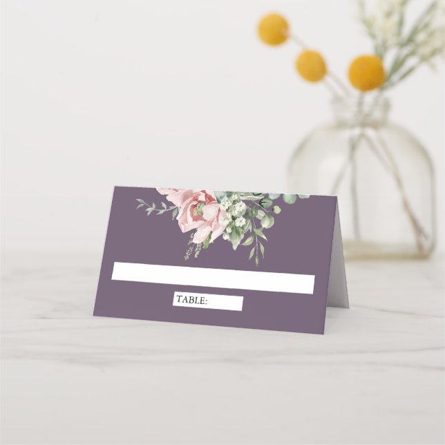 Cartão De Mesa Blush Pink Floral Eucalyptus Dusty Purple Wedding (Frente)