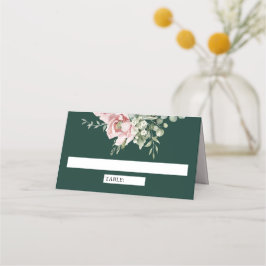 Cartão De Mesa Blush Pink Floral Eucalyptus Emerald Green Wedding