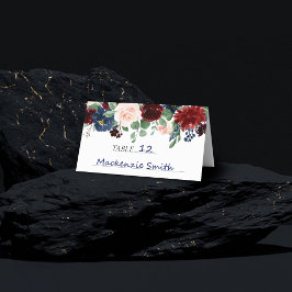 Cartão De Mesa Boho Bloom | Borgonha Vermelha e Marinho Russo