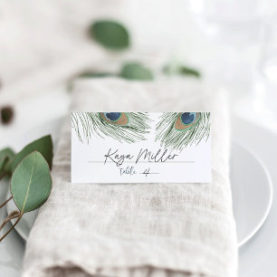 Cartão De Mesa Boho Chic Pena de Pavão Aquarela
