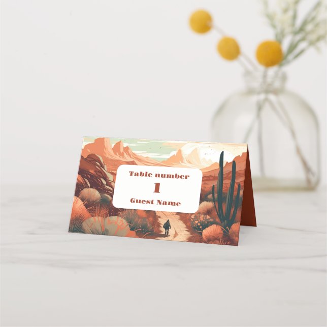 Cartão De Mesa Boho Desert Cactus - Casamento Ilustrado (Frente)