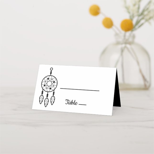 Cartão De Mesa Boho Dreamcatcher Weding Black Native American (Frente)