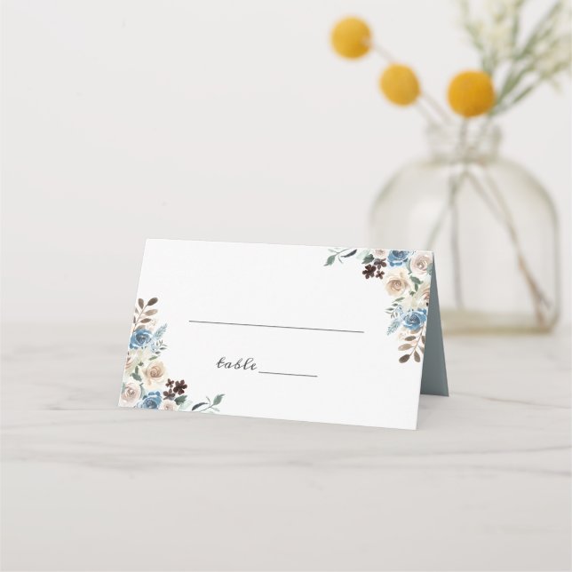 Cartão De Mesa Boho Dusty Blue Rustic Casamento Floral Verde (Frente)