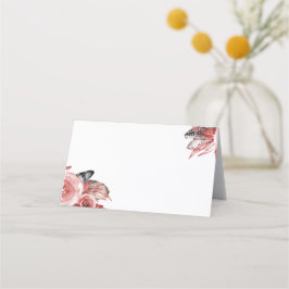 Cartão De Mesa Boho Feather Burgundy Rosa Watercolor Casamento