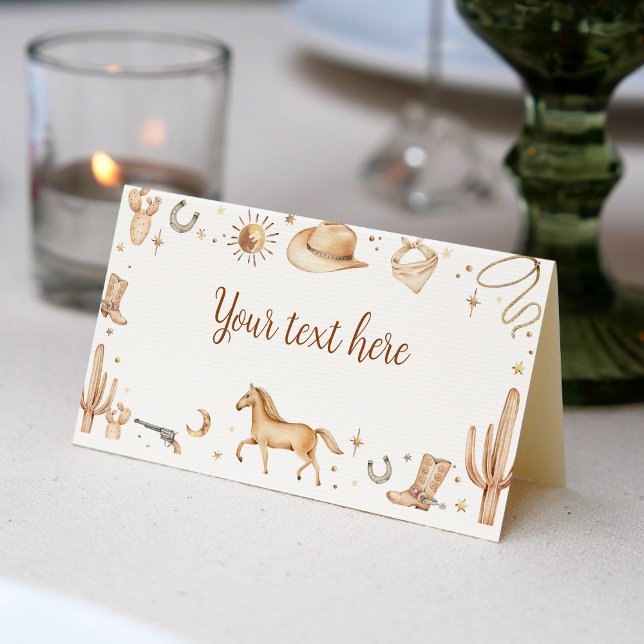 Cartão De Mesa Boho First Rodeo Birthday Place Card (Criador carregado)
