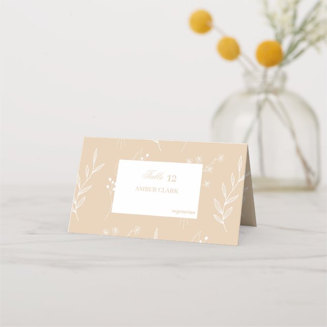 Cartão De Mesa Boho Floral Boho Casado de Cantinho Branco Beige (Frente)
