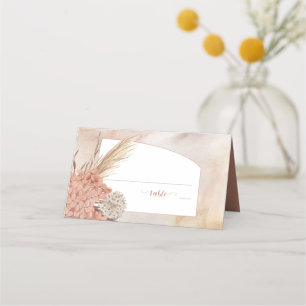 Cartão De Mesa Boho Grama Pampas Hydrangeas Rosadas Secas Lugar
