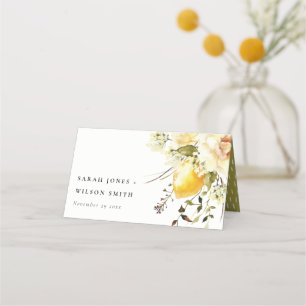 Cartão De Mesa Boho Lemon Yellow Watercolor Casamento Floral