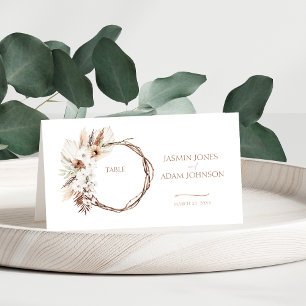 Cartão De Mesa Boho Terracotta Brown Casamento Floral Seco