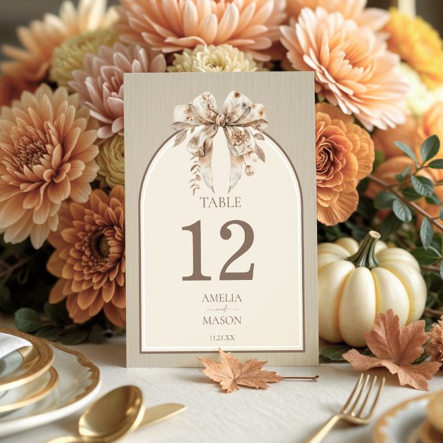 Cartão de Mesa Boho Watercolor Arco (Fall Wedding table number boho bow)