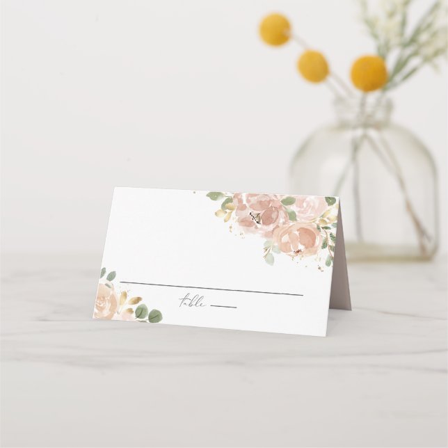 Cartão De Mesa Boho Watercolor Mauve Peach Flowers Casamento (Frente)