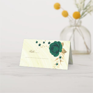 Cartão De Mesa bolinho de ouro de flores verdes esmeraldas