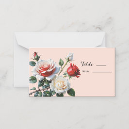 Cartão De Mesa Bonito casamento floral de rosas vermelhas brancas