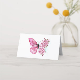 Cartão De Mesa Borboleta Flor com Sakura Rosa