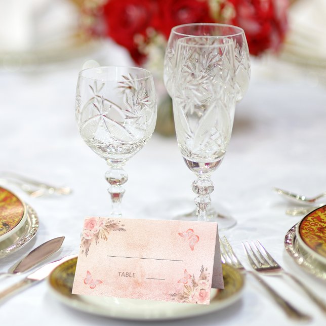 Cartão De Mesa Borboleta rosa pampas de castigo borboleta rosa (Criador carregado)