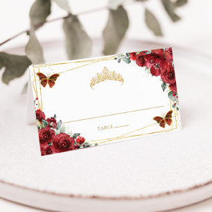 Cartão De Mesa Borboletas Florais Vermelhas Quinceañera 16º Anive