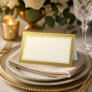 Cartão De Mesa Borda Brilhante Dourada Elegante em Branco