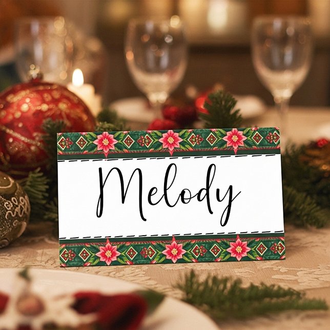 Cartão De Mesa borda floral de natal JOY (Criador carregado)