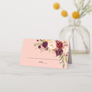 Cartão De Mesa Borgonha Marsala e Blush Floral - Cor-de-rosa 2