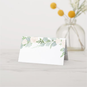Cartão De Mesa Botânica Aquarela Eucalyptus e Flores Brancas