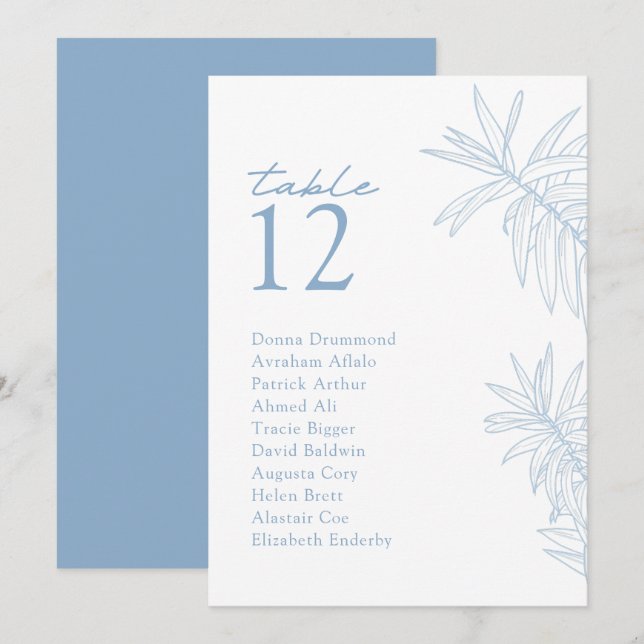Cartão de Mesa Botânico Moderno Dusty Blue (Frente/Verso)