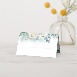 Cartão De Mesa Brancos e Casamento Elegante Verde