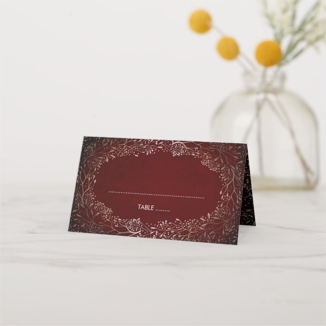 Cartão De Mesa Breath Burgundy e Dourado Wreath Wedding (Frente)