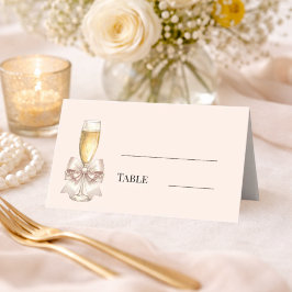 Cartão De Mesa Brunch de Noiva Pérolas Prosecco laço rosa