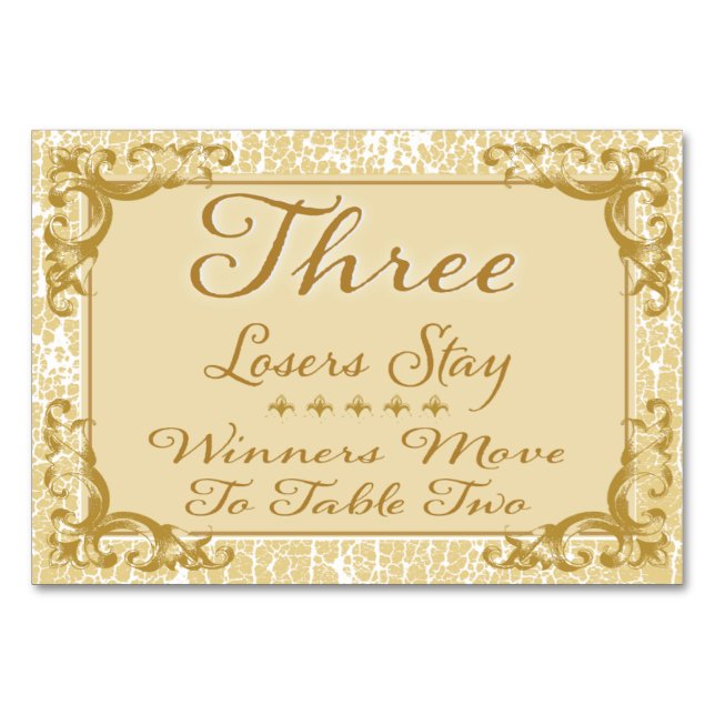 Cartão de Mesa Bunco Elegante Dourado nº 3 (Frente)