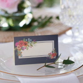 Cartão De Mesa Buquê Boêmia - Azul Marinho - Data de Casamento