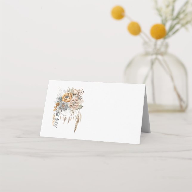 Cartão De Mesa Buquê Boho Flower e Dreamcatcher (Frente)