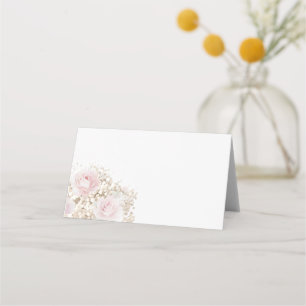 Cartão De Mesa buquê de rosas rosa e gipsófila