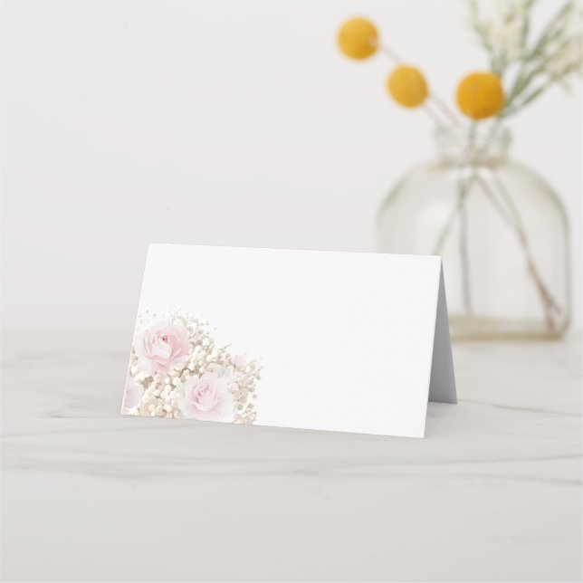 Cartão De Mesa buquê de rosas rosa e gipsófila (Frente)