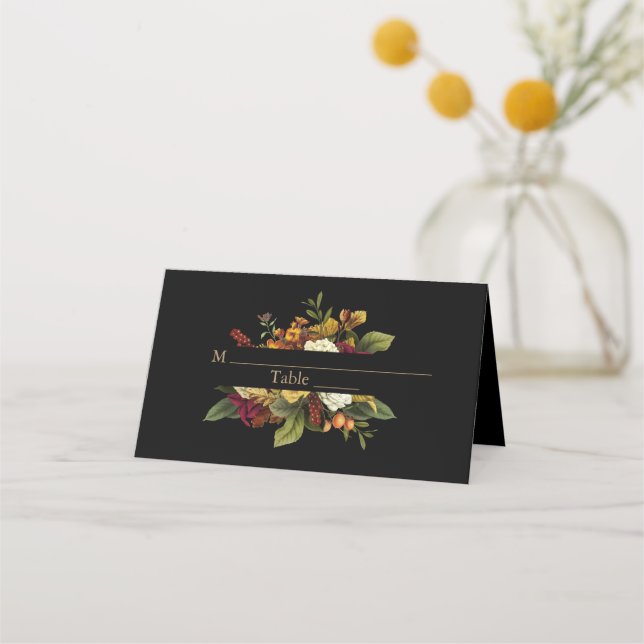 Cartão De Mesa Buquê Floral Rustic Elegance Black (Frente)