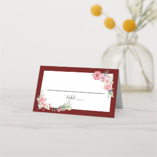 Cartão De Mesa Burgundy Floral