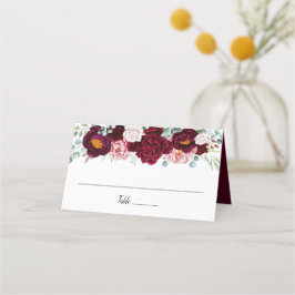 Cartão De Mesa Burgundy Marsala Watercolor Floral Radiant Bloom