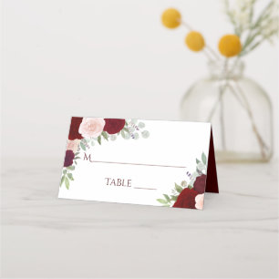 Cartão De Mesa Burgundy Red & Pink Roses Elegante Escrita de Casa