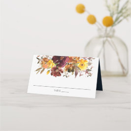 Cartão De Mesa Burgundy Yellow Orange Floral Wedch Guest Name