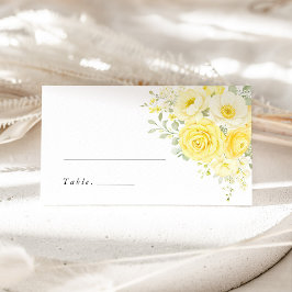 Cartão De Mesa Butter Yellow Ivory Floral Wedding Name Place Card