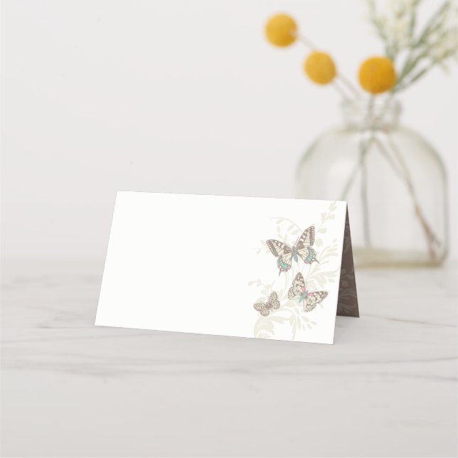 Cartão De Mesa Butterflies inked hand art brown wedding guest  (Frente)