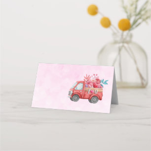 Cartão De Mesa Caminhão de Amor Bonito com Aquarela Cardíaca